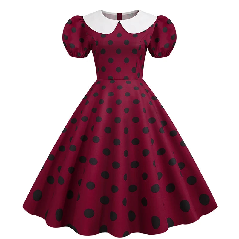 Vintage Polka Dot Puff Sleeve Dress | Petticoat | S–XXL