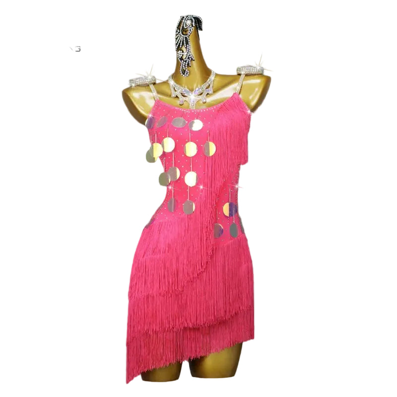 Latin Ballroom Dance Dress – Rhinestone Tassel Competition Gown