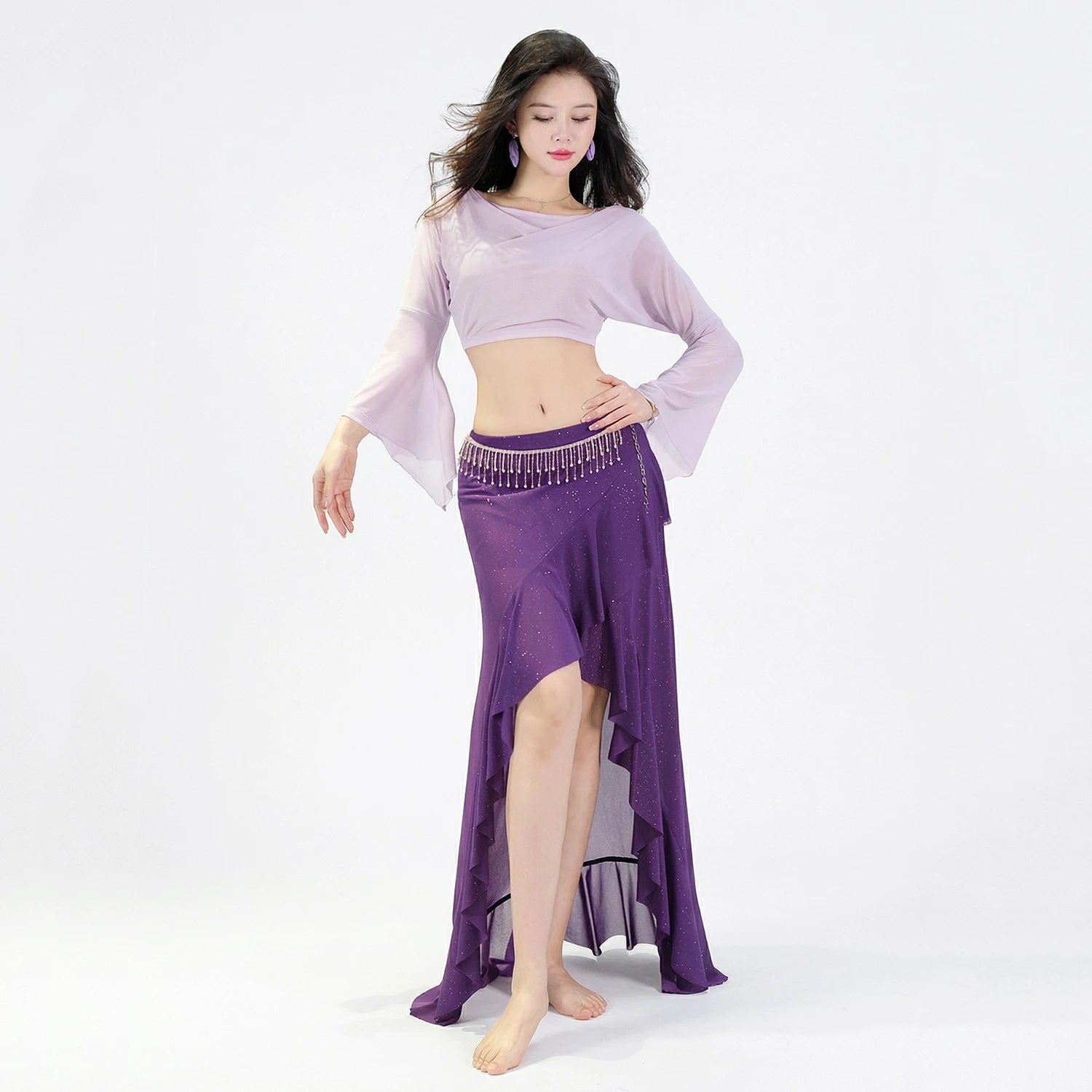 Flare Sleeve Belly Dance Set | Mesh Top & Slit Skirt