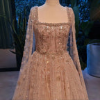 Crystal A-Line Gown | Cape Sleeves | Square Neck | Choker