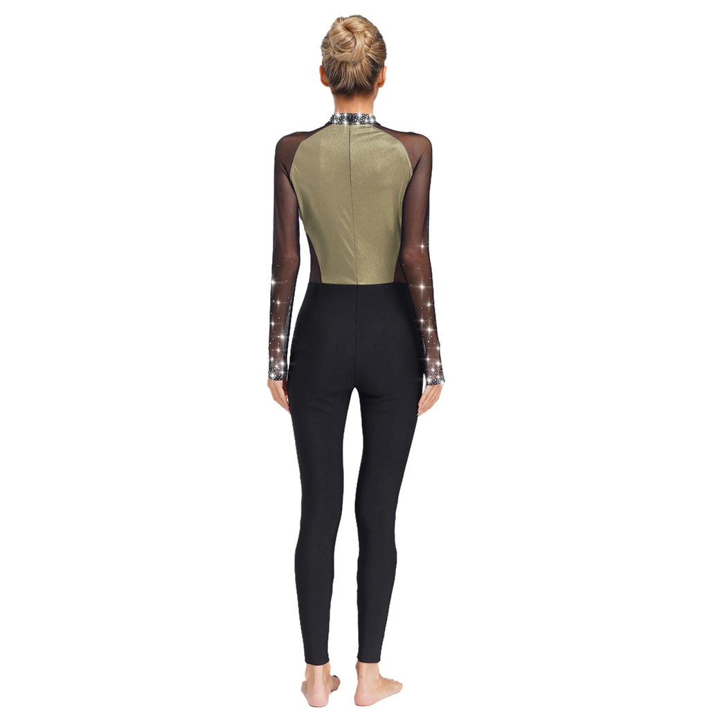 Rhinestone Catsuit | Mesh Sleeves | Stage Ready
