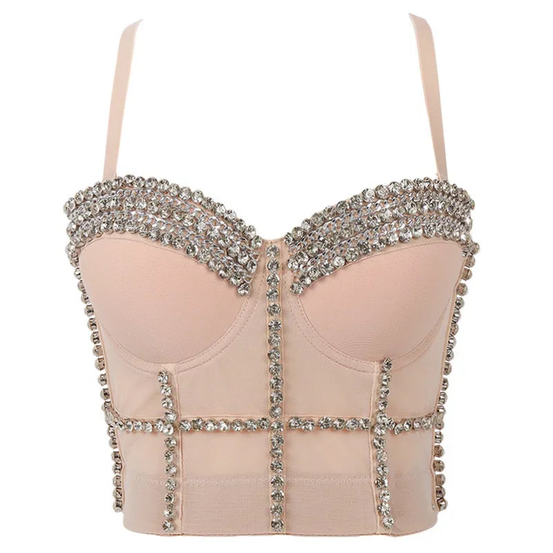 Rhinestone Beaded Bustier Bra Top | Stage & Party