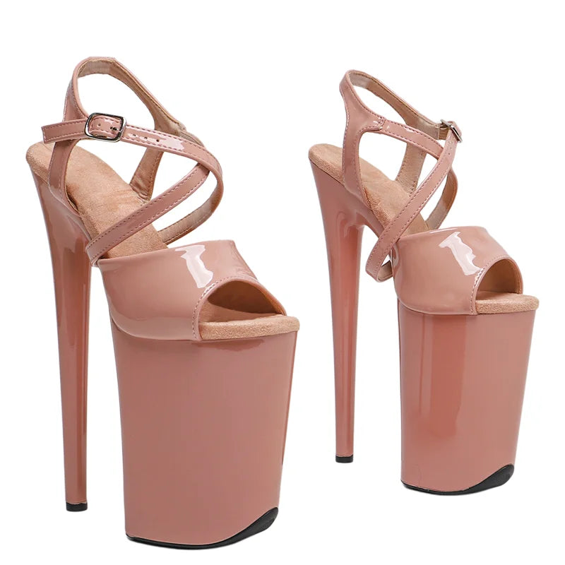 23cm Patent Platform Sandals - Open Toe Dance Heels