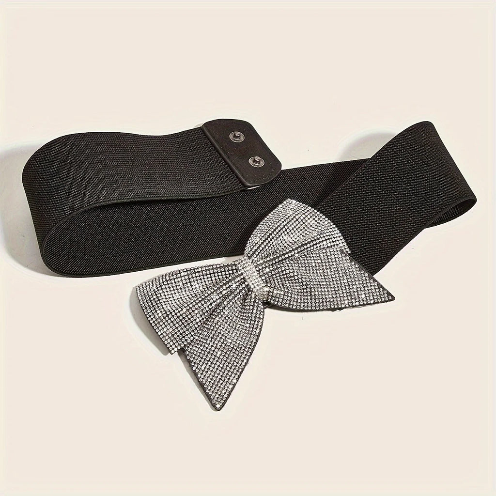 Rhinestone Bow Wide Elastic Belt | Stage & Bridal