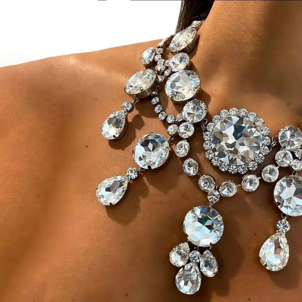 Rhinestone Necklace & Earring Set | Crystal Drop