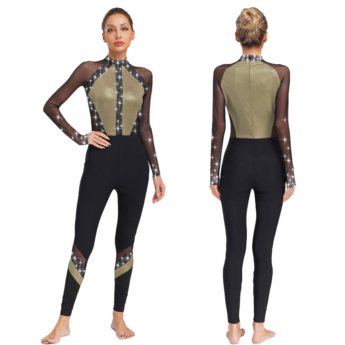 Rhinestone Catsuit | Mesh Sleeves | Stage Ready
