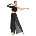 Rhinestone Crop Top & Sheer Pants Set | Lyrical Dance | Built-In Brief