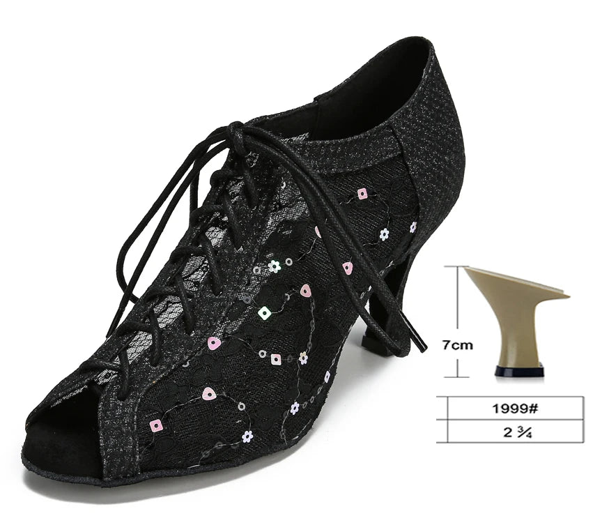 Glitter Latin Dance Boots | Lace-Up | Cuban Heel | Silver, Gold & Black