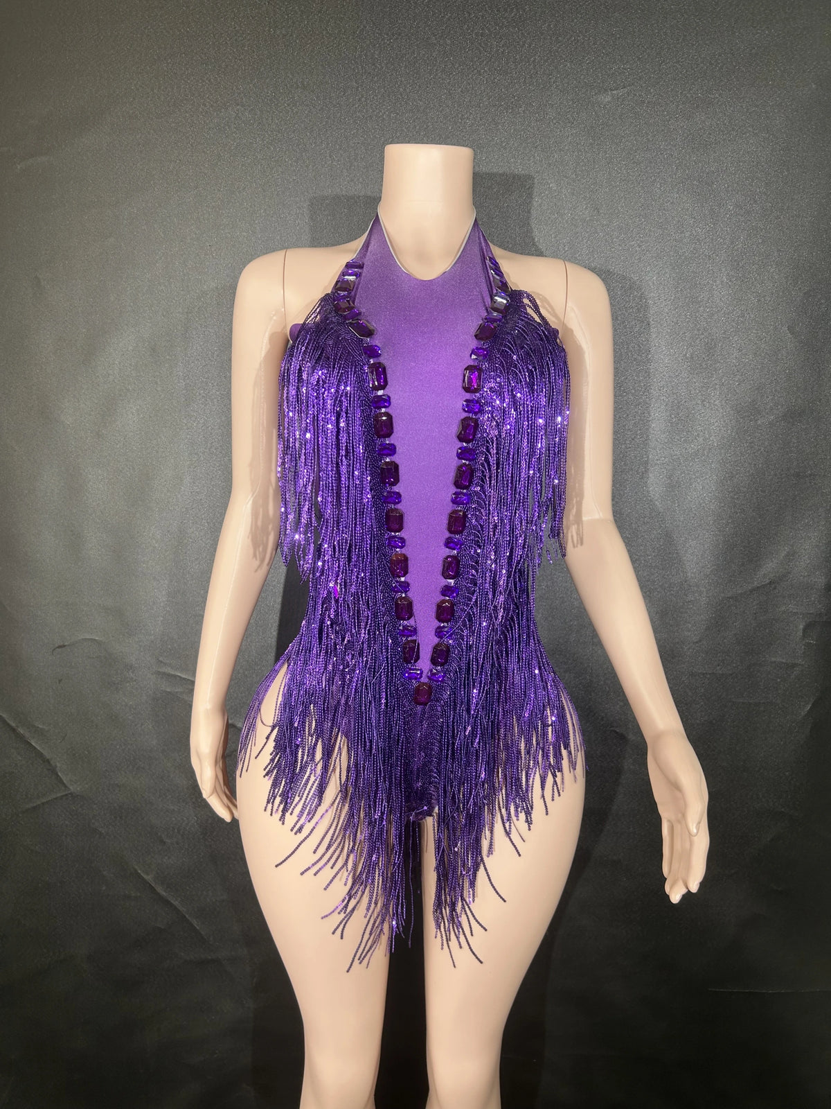 Rhinestone Sequin Feather Tassel Leotard | Stage & Dance
