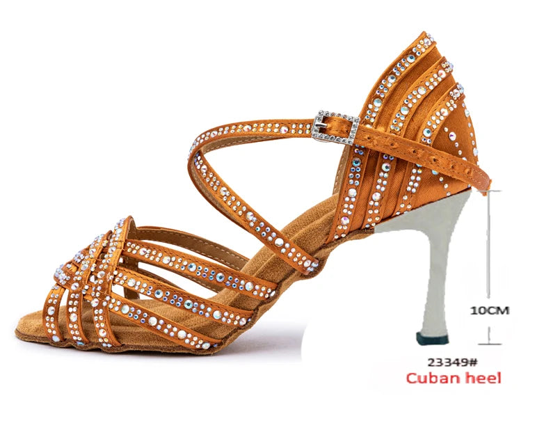 Rhinestone Latin Dance Heels | Satin Ballroom Sandals