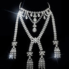 Rhinestone Bowknot Tassel Body Chain | Crystal Silver