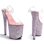 20cm Clear Platform Sandals - Open Toe Glitter Dance Heels