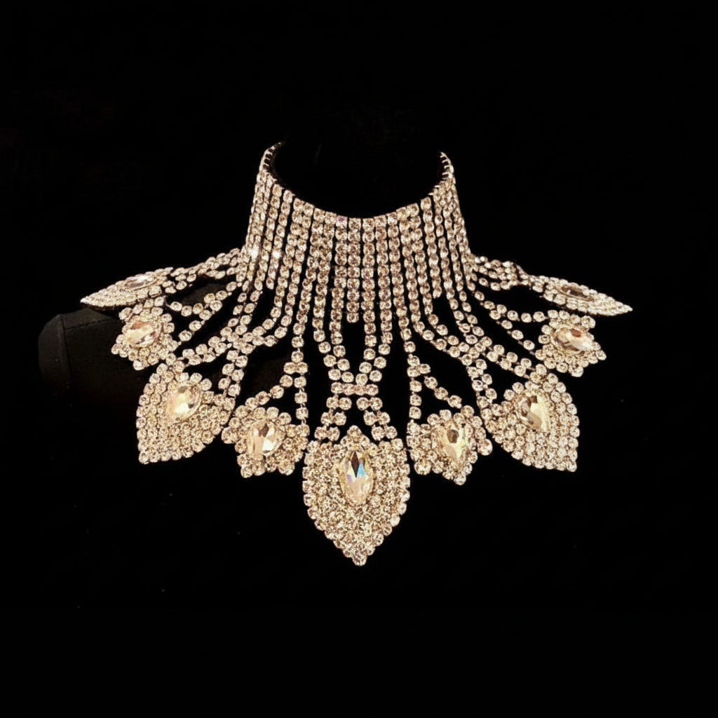 Crystal Rhinestone Choker | Wide Statement Necklace | Drag & Bridal