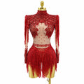 Rhinestone Bodysuit | Red Sequin Fringe