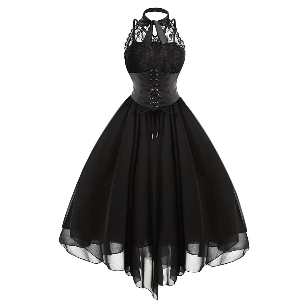 Gothic Halter Dress | Lace Corset | A-Line Swing