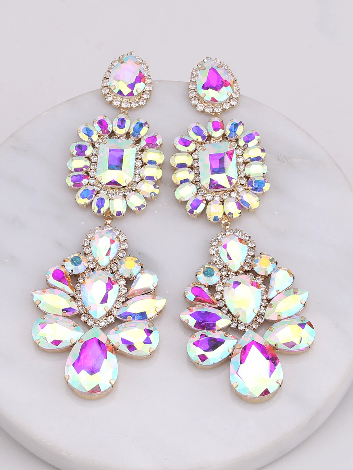 Rhinestone Water Drop Earrings | Clip or Pin