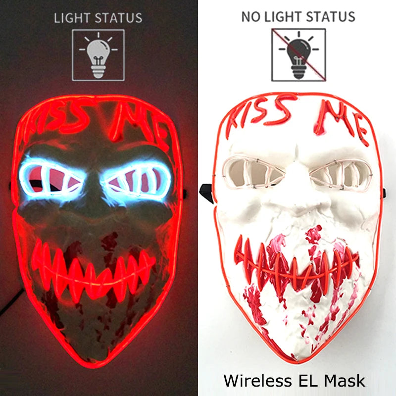 EL Wire Glow Purge Mask | 4 Flash Modes | 37 Styles | Rave & Festival