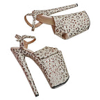 23cm Glitter Platform Sandals - Leopard Print Dance Heels