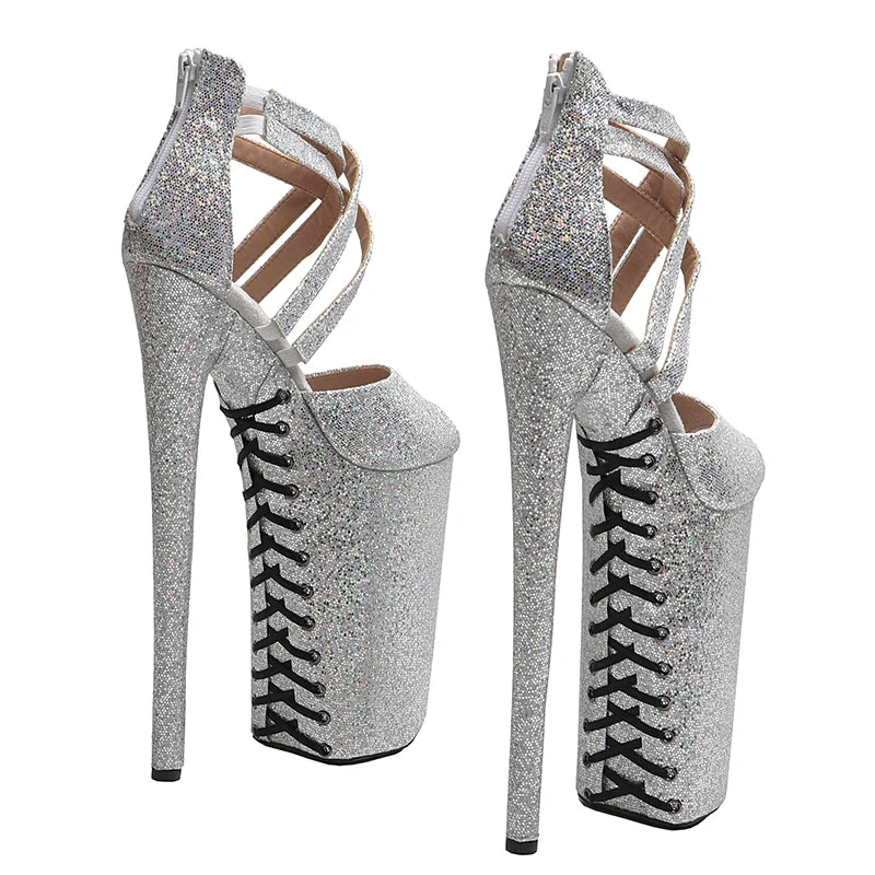 10-Inch Glitter Platform Sandals - Ankle Strap Dance Heels