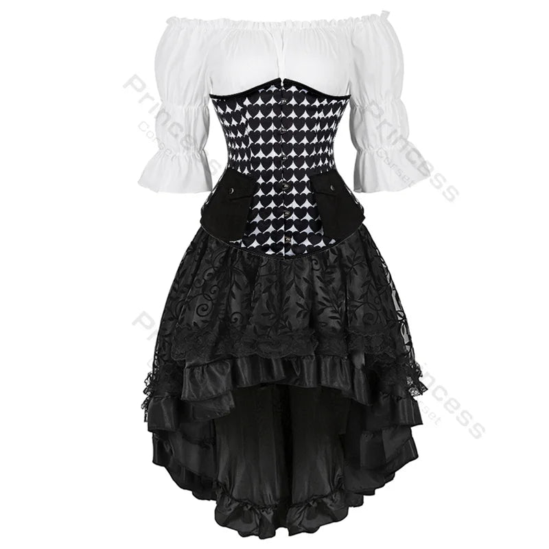 Steampunk Corset Dress Set | Off-Shoulder Blouse & Skirt | S-XXL