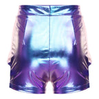 Holographic High-Waist Shorts | Cutout + Metal Buckles