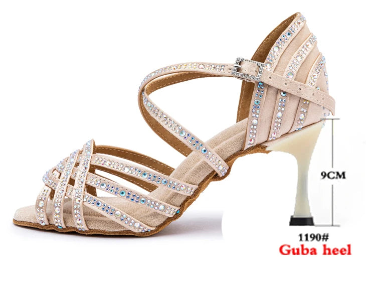 Rhinestone Latin Dance Heels | Satin Ballroom Sandals