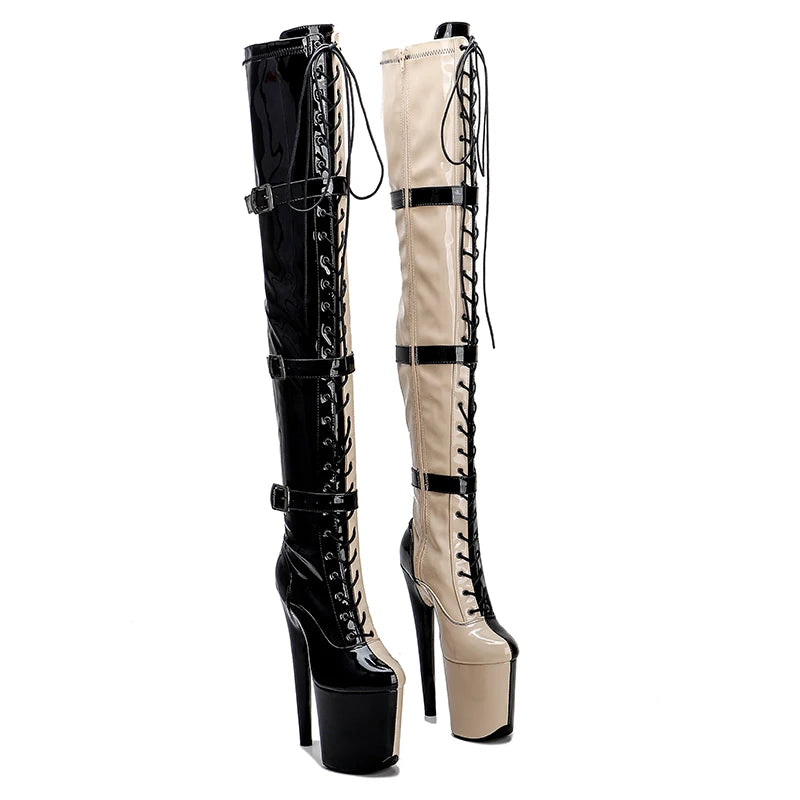 8-Inch Belt-Style Thigh-High Boots - Platform Dance Boots