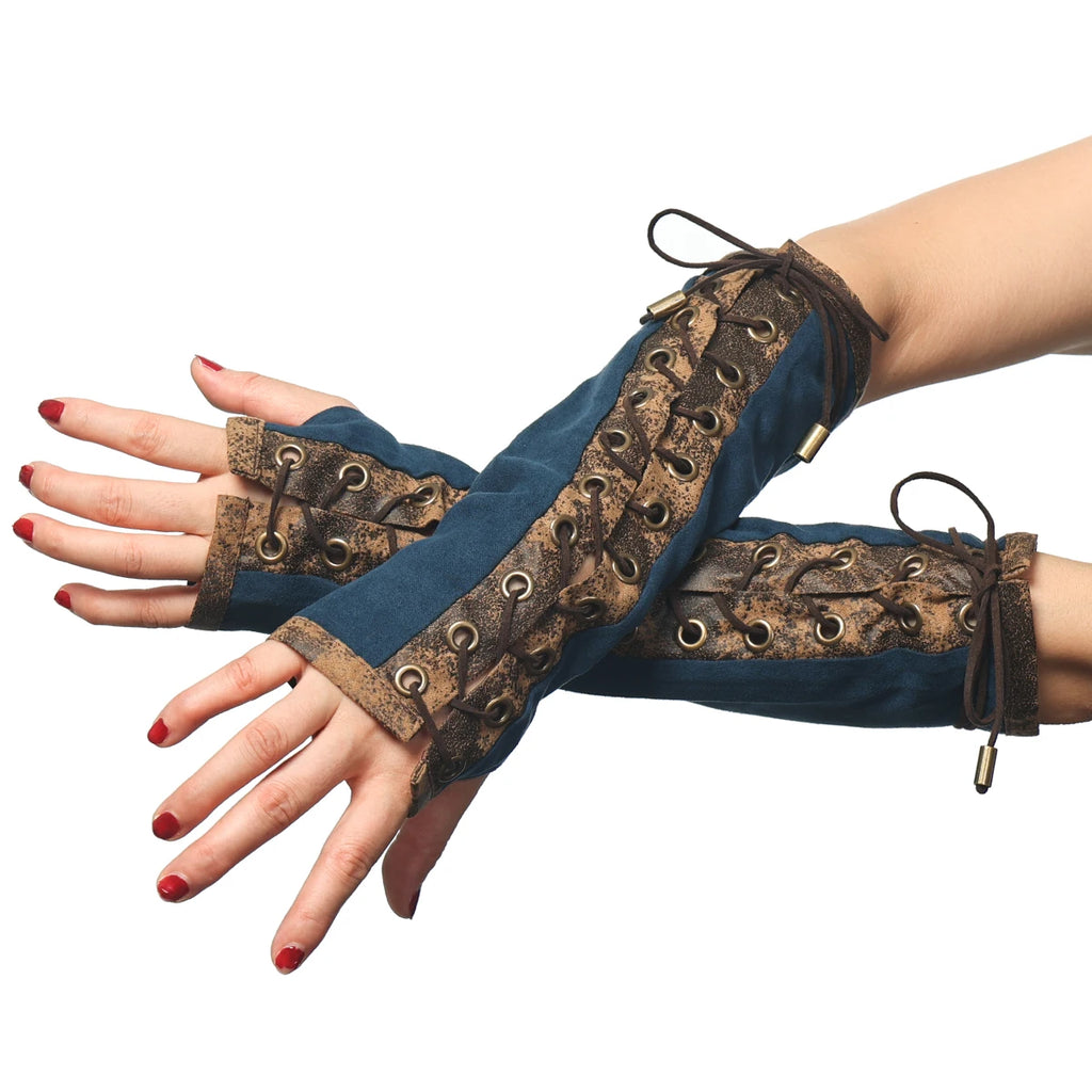 Steampunk Arm Warmers | Lace-Up Fingerless | Elbow Length