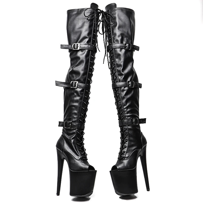 8-Inch Matte Thigh-High Boots - Lace-Up Dance Boots