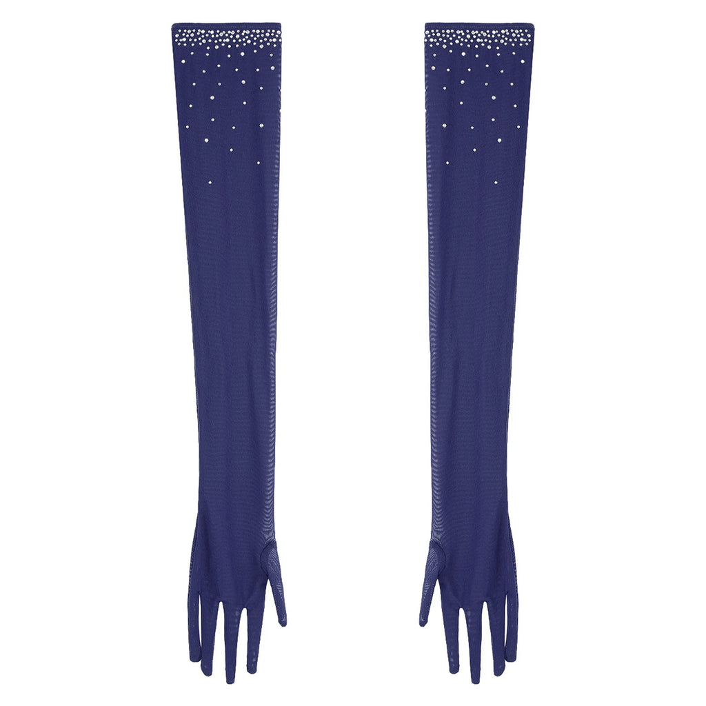 Rhinestone Mesh Gloves | Full Length | Dance