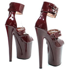 Patent Open-Toe Platform Sandals – 8-Inch Pole Dance Heels, Wine Red