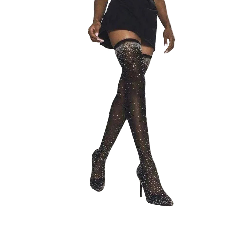 Crystal Rhinestone Stretch Sock OTK Boots | Stiletto | 7cm & 12cm