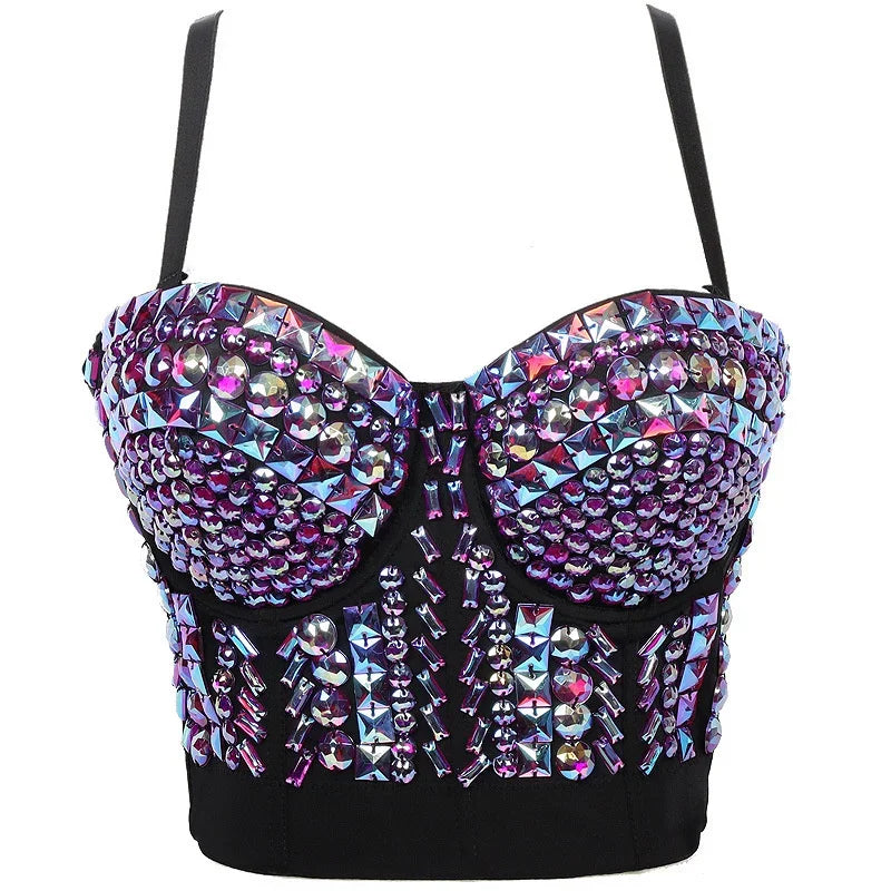 Rhinestone Beaded Bustier Bra Top | Stage & Party