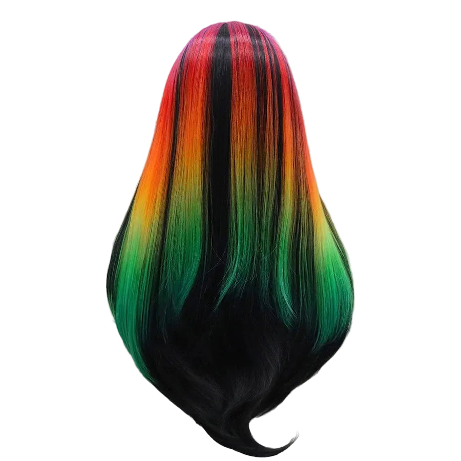 24" Jet Black Straight Lace Front Wig – Colorful Highlights