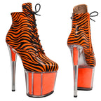 8-Inch Zebra Print Transparent Ankle Boots - Platform Dance Boots