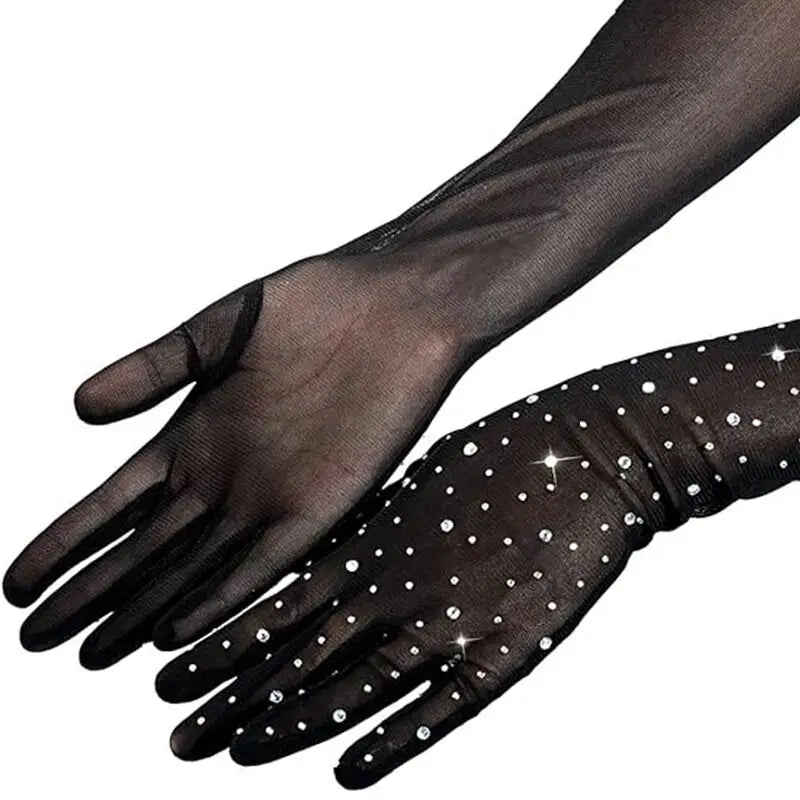 Mesh Opera Gloves | Rhinestone Sparkle