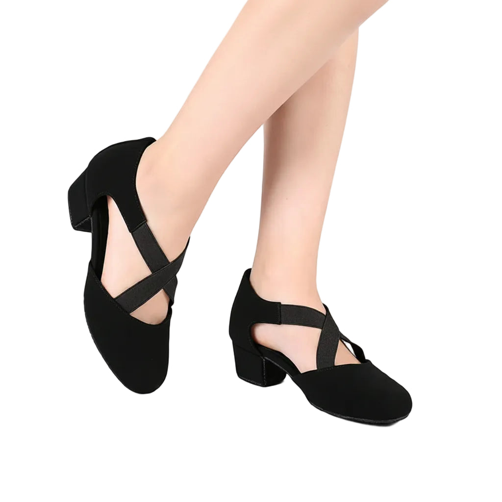 Flock Cross-Strap Dance Practice Heels | Teacher Shoe | 3.5cm