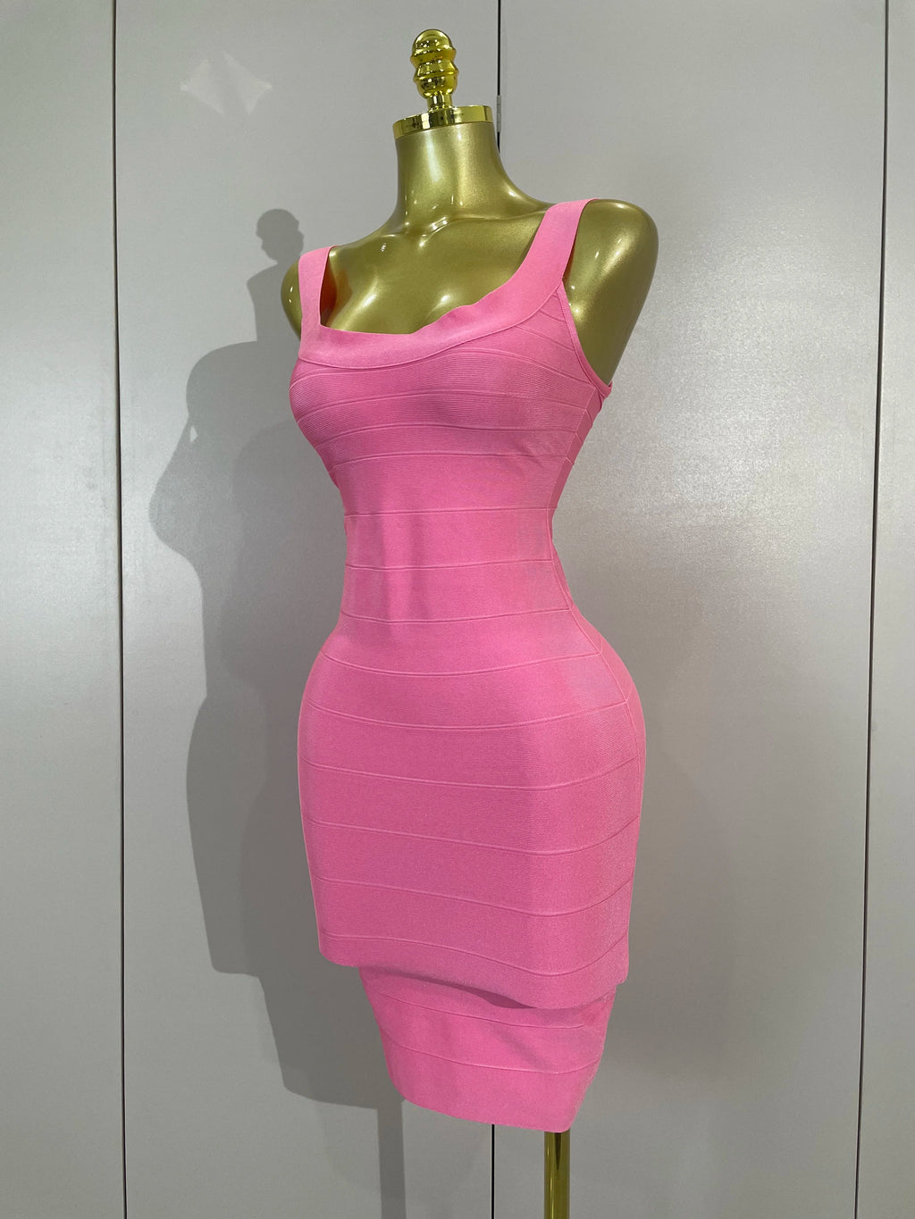 Scoop-Neck Bandage Mini Dress | Bodycon | Hot Pink