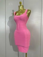 Scoop-Neck Bandage Mini Dress | Bodycon | Hot Pink