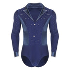 Men's Rhinestone Dance Leotard | Long Sleeve | Latin & Figure Skating