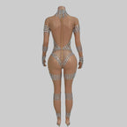 Crystal Rhinestone Mesh Jumpsuit - Sheer Performance Catsuit for Stage & Dance