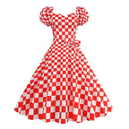 Vintage 50s A-Line Dress | Puff Sleeve | Plaid & Polka Dot