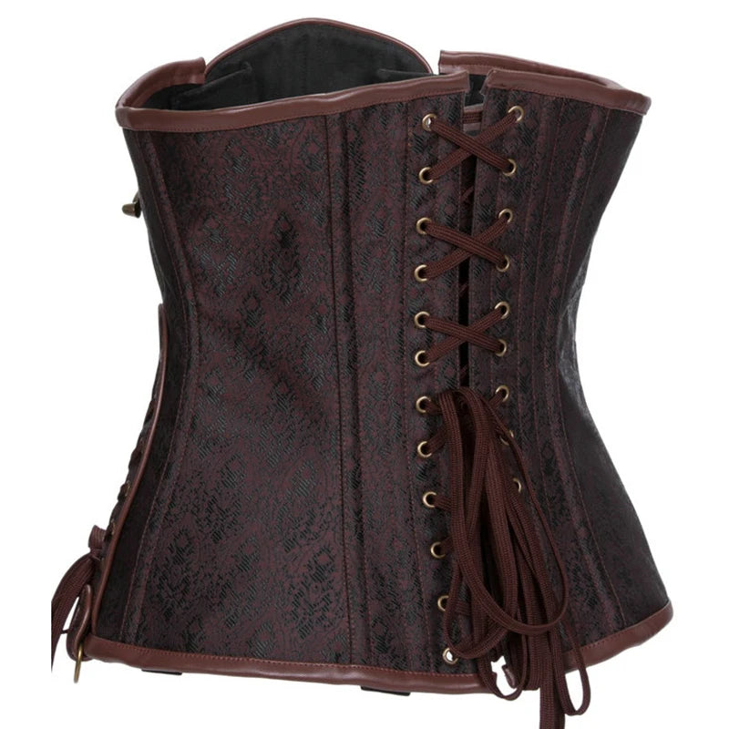 Steampunk Underbust Corset | Steel-Boned | Black & Brown