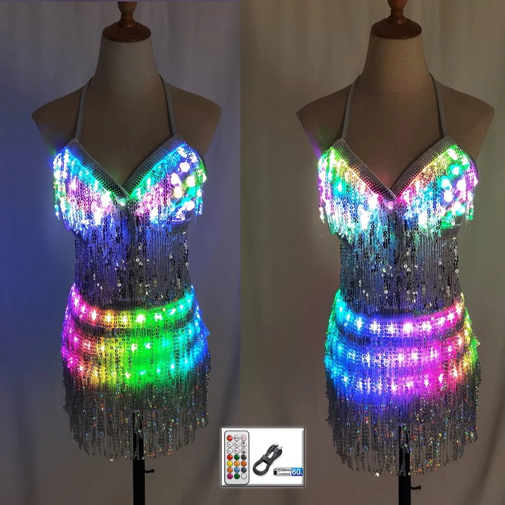 LED Sequin Fringe Mini Dress | Full-Colour RGB | Gogo & Festival Costume