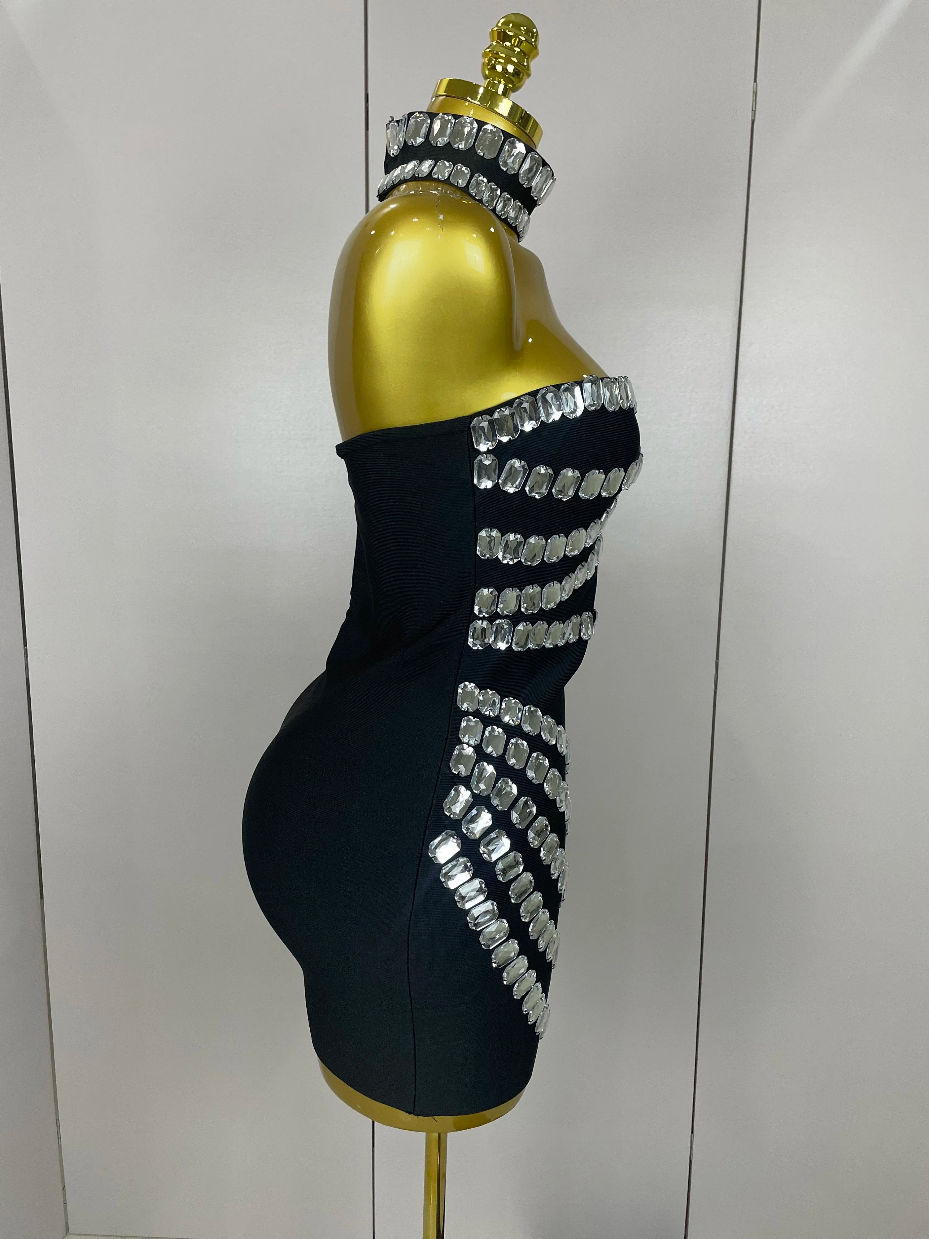 Rhinestone Bodycon Mini Dress | Strapless | Stage & Club