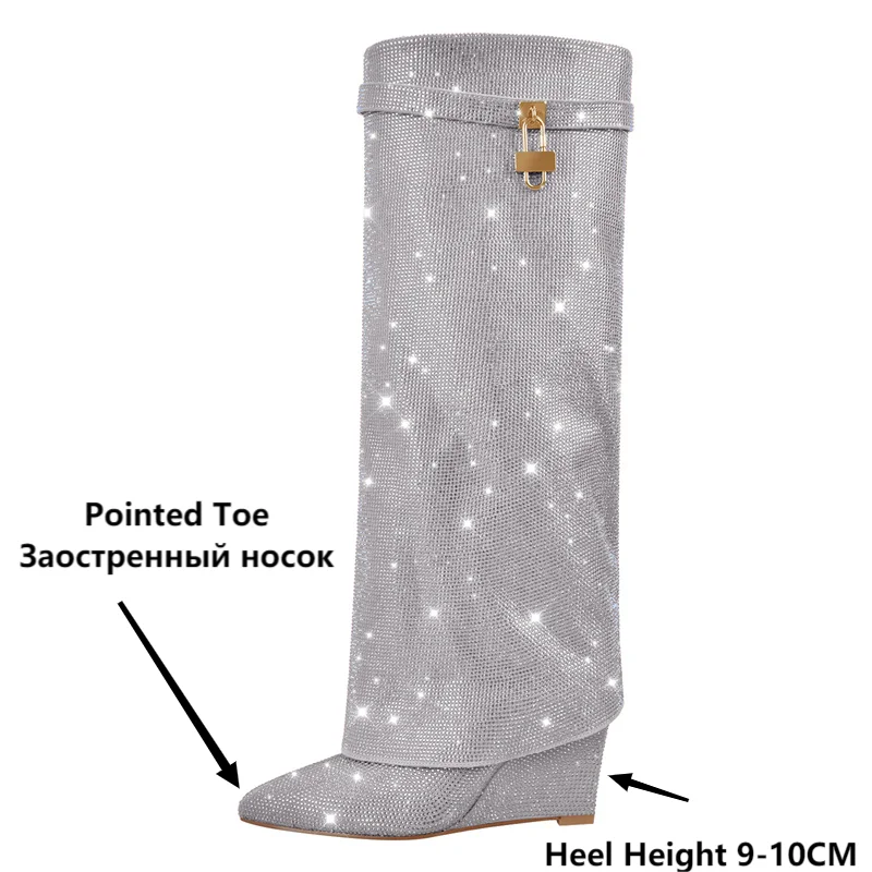 Rhinestone Knee-High Boots | Pointed Toe | 9 Colors