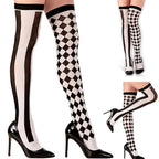 Harlequin Diamond Thigh-High Stockings | Black & White | One Size