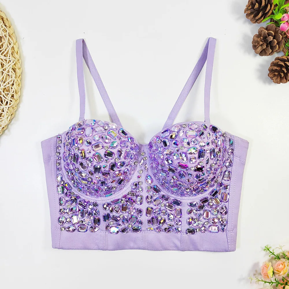 Heavy Beading Rhinestone Bustier | Colorful Crystal Corset Top