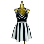 Stripe Halter Bandage Dress | Black & White | Mini