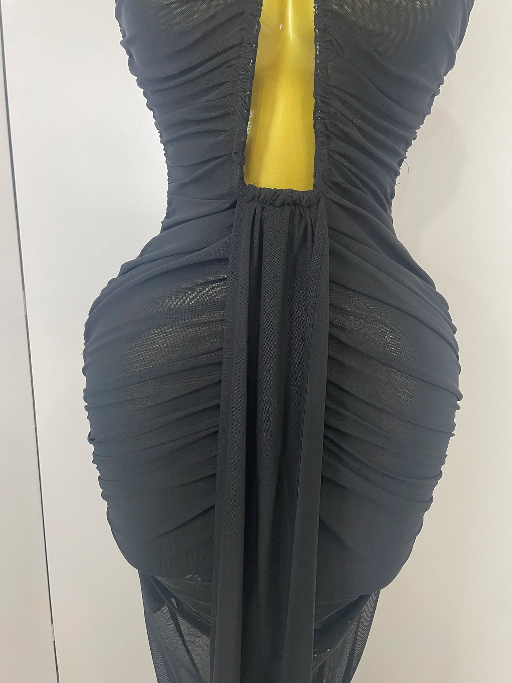 Mesh Bodycon Maxi Dress | O-Neck | High Slit | Stage
